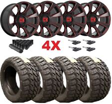 BLACK W RED ACCENT XD WHEELS TIRES PACKAGE SET MUD TERRAIN picture