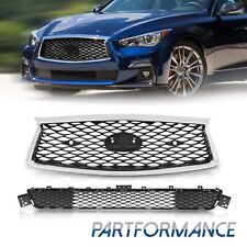 For 2018-2022 Infiniti Q50 Sport Front Bumper Chrome Upper & Lower Grille Grill picture