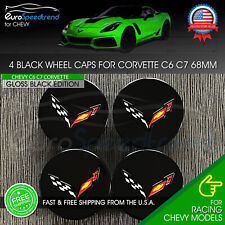Corvette Wheel Center Caps Gloss Black C7 C6 Cross Flag Set 68mm 23217059 OE 2.7 picture