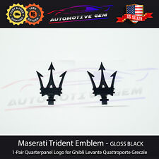 Maserati Side Logo Trident Emblem LH & RH GLOSS BLACK Quarterpanel Badge 1-Pair picture