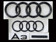 Audi A3 Front Rear Rings Emblem Gloss Black Trunk Quattro Badge Set OE 2021-2023 picture