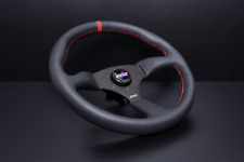 DND Leather Touring Steering Wheel 350mm 50mm Deep Black with Red Stitching NEW picture