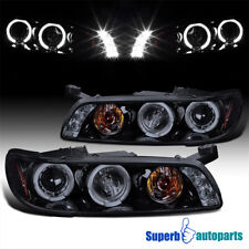Fits 1997-2003 Grand Prix Halo Projector Headlights LED Tube Glossy Black Smoke picture