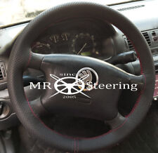 FOR SKODA OCTAVIA MK1 PERFORATED LEATHER STEERING WHEEL COVER DARK RED DOUBLE ST picture