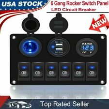 6 Gang Rocker Switch Panel Circuit Breaker LED Waterproof for RV Car Boat Marine picture