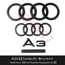 For Audi A3 Front Rear Rings Emblem Matte Black Trunk Quattro Badge Kit OE picture