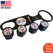 4x Mustang Wheel Tire Cap Air Valve Stem Cover With Belt Keychain (Black) picture