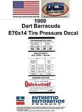 1969 Dart Barracuda E70x14 Tire Pressure Decal 3400485 New MoPar USA picture