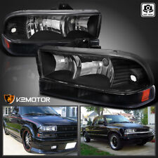 Fits 1998-2004 Chevy S10 Pickup Blazer Black Headlights+Bumper Lamps Left+Right picture