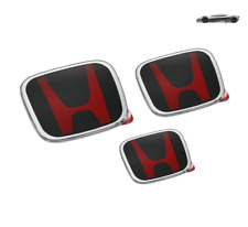3pcs For Accord Sedan Black & RED FRONT+REAR+STEERING EMBLEM BADGE 2018-2022 picture