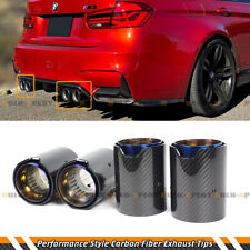 FOR BMW M2 M3 M4 CARBON FIBER STAINLESS BLUE BURNT TIP EXHAUST PIPE FINISHER 4PC picture