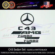 C43 AMG Sedan TURBO ELECTRIFIED Rear Star Emblem Black Badge Set Mercedes W206 picture