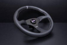 DND Leather Touring Steering Wheel 350mm 50mm Deep Black with Gray Stitching NEW picture
