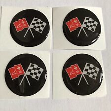 Chevrolet Flags Black Corvette Center Wheel Emblem 2” Round Vinyl set 4 picture