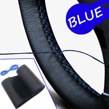 DIY Blue Car Hand Sew Steering Wheel Cover GENUINE UF Leather Non Slip Mat 38cm picture