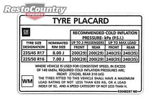 Holden Commodore Tyre Placard Decal VT With 16