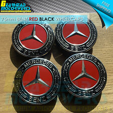 4 Mercedes-Benz Red Black Wheel Center Caps  Emblem 75MM AMG Laurel Wreath Hub picture