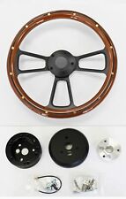 74-94 C/K Series Pick Up Truck Steering Wheel Mahogany Wood on Black 14