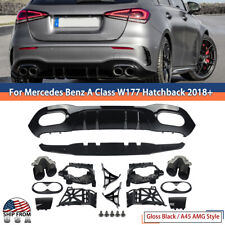 A45 AMG Look For Mercedes A Class W177 Rear Bumper Diffuser w/ Tips 2018-2022 picture