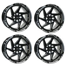 VMS Typhoon Black Milled Polished Drag Racing Rims Wheesl 15X8 4X114.3 +20 ET x4 picture