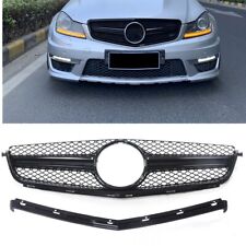 For 2012 2013-2014 Mercedes Body Kit C63 AMG Black Front Grille Grill 2pcs USS picture